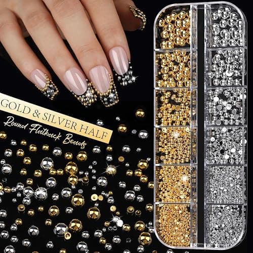 Teenitor Gold and Silver Nail Charms and Gems Set, 6 Boxes Multi-Shapes Nail Gems Nail Rhinestones Nail Pearls for Nail Art Design thumbnail 6
