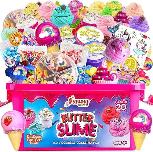 Jumbo Butter Slime Kit for Girls Ages 8-10-49 pcs w/Organizer Box Filled w/Slime Charms, Fruit- Ice Cream-Cup Cake & More- Birthday Gift for Boys Girls- Fidget Toys-Easter Basket Stuffers thumbnail 4