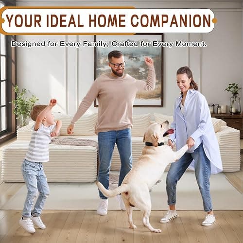 Korser 110" L-Shaped Modular Sectional Sofa with Chaise, Boneless Comfy Corduroy Fluffy Couch with Deep Seat and Side Pockets, Flexible Module Combination for Living Room, No Assembly, Side Pockets thumbnail 6