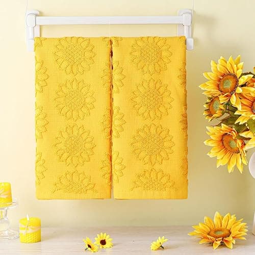 SmoothNovelty 2 Pcs Yellow Sunflower Hand Towels 100% Cotton Jacquard Weave | Bath Towel Set Soft Absorbent Dish Washcloth for Bathroom Kitchen Summer Theme Gifts, 13.8x29.5 Inch thumbnail 2