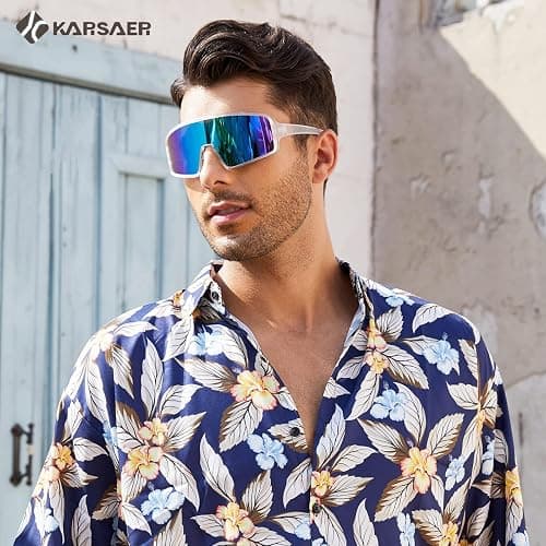 Karsaer Vision Sports Sunglasses Cycling Glasses Baseball Softball Sunglasses Unisex for Adult Youth Kids Boys Girls 8-16 - White Frame Blue Mirror Lenses thumbnail 2