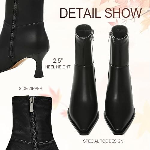 Atsroel Womens Brown Suede Fall Boots with Side Zip, Ankle, Mid Calf, Pointed Toe, Kitten Heel, Dressy, Short Boots thumbnail 4