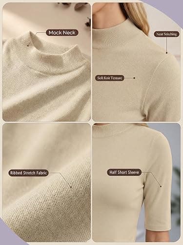 PrinStory Womens Tops Mock Neck Short Sleeve T Shirts Dressy Casual Ribbed Knit Slim Fit Summer Business Going Out Tops 2026 thumbnail 4