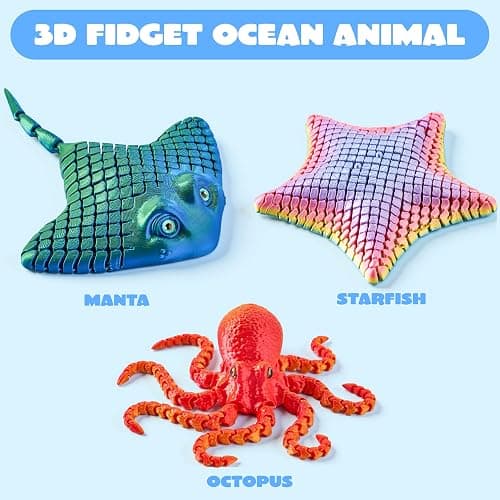JOYIN 3 Pcs 3D Printed Fidget Toys, Articulated 3D Printed Octopus, Ray & Starfish, Flexible 3D Printed Sea Creatures for Stress Relief, Cool 3D Printed Stuff for Desk Decoration thumbnail 5