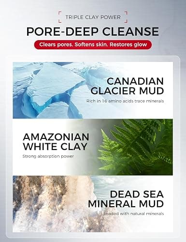 NING DERMOLOGIE Clay Mask for Face & Sensitive Skin: Triple Mud Formula Deep Cleans Pores Reduces Acne Balances Oil & Improves Texture - 3.88 Oz thumbnail 3