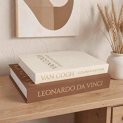 MAOBUYOU Decorative Storage Books Set of 2, Linen Cover, Gold Letters, Beige and Brown thumbnail 4