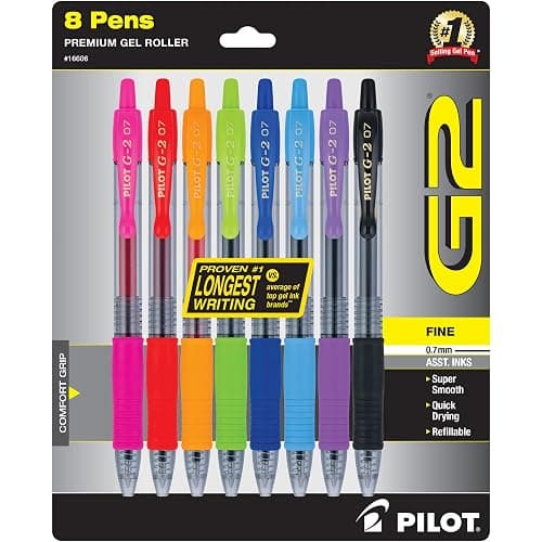Pilot G2 Pens, Premium Refillable And Retractable Gel Ink Pens Fine Point (0.7mm), 8 Colors, 8 Count - Image 1