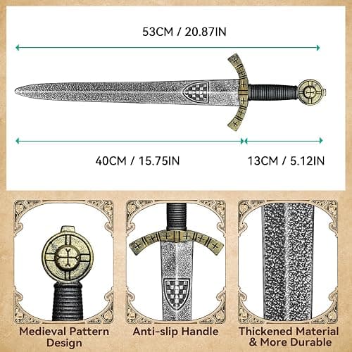 quescu 2pcs Knight Toy Sword,Plastic Roman Sword for Medieval Warrior Costume Accessories,Halloween Cosplay LARP,Props thumbnail 3