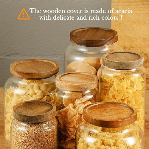 Labina Glass Storage Container Airtight Food Jars Kitchen Canister with Wood Lids, 88 Oz Wide Mouth Pantry Organization Glass Jar for Flour, Sugar, Cookie, Spagetti, Nuts and Candy (2 Pack) thumbnail 5