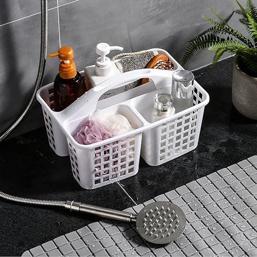 MONKEYONE 3 Compartments Plastic Shower Caddy Basket, Portable Divided Cleaning Caddy Organizer with Handle (White) thumbnail 3