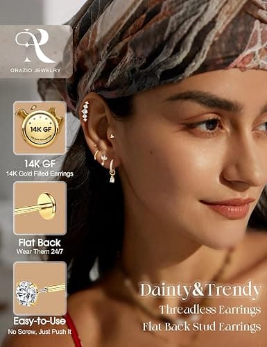 ORAZIO 16G/18G/20G Threadless Flat Back Earrings 316L Surgical Steel Cartilage Earring Stacks Flatback Push in Nose Rings Studs Hypoallergenic Tragus Helix Conch Labret Medusa Piercing Jewelry thumbnail 2