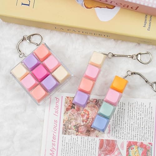 3 Pcs Keyboard Fidget Toy, Colorful Loud Fidget Keyboard Keychain 4-in-1 Keyboard Clicker Fidget Toy Stress Relief, 9Key Fidget Clicker Toys for Anxiety Decompression (Orange Pink) thumbnail 2