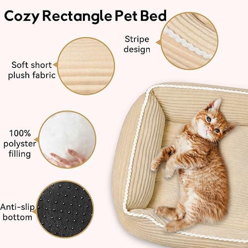 Zerbuger Rectangle Cat Dog Bed for Large Medium Small Pets Indoor Outdoor Machine Washable Sleeping Sofa Non-Slip Bottom Soft Puppy Bed Durable Orthopedic Calming Pet Cuddler (Small, Coffee) thumbnail 4