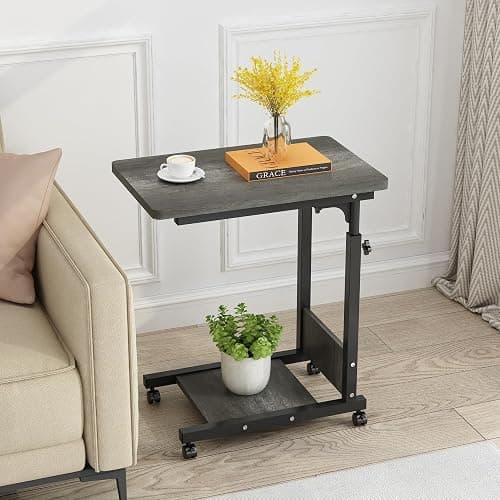 Furist Over Bed Table with Wheels, Adjustable Height, Rolling Hospital Table, Grey - Grey thumbnail 5