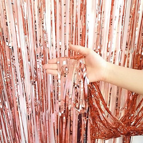 ASTARON 2Pcs Rose Gold Foil Fringe Curtains Shiny Metallic Fringe for Baby Shower Party Birthday Party Decoration thumbnail 5