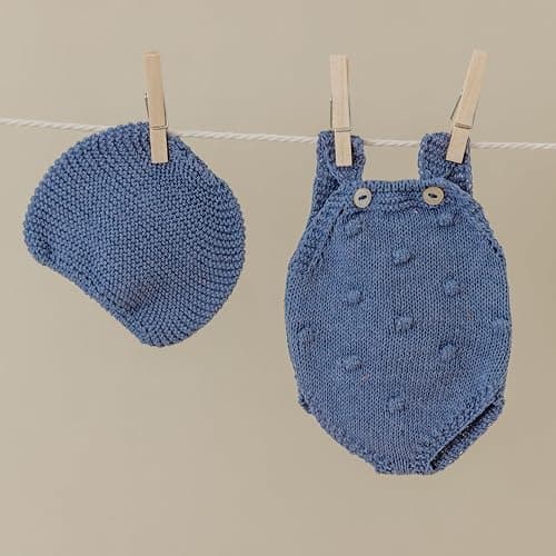 Miniland - Recycled Knitwear Set for 32 cm Miniland Dolls - Blue Romper and Hat thumbnail 3