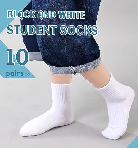 DoSmart Kids Athletic Crew Socks Boys Girls Classics Cotton School Uniform Childs Sports Breathable Casual Socks 10 Pairs thumbnail 2