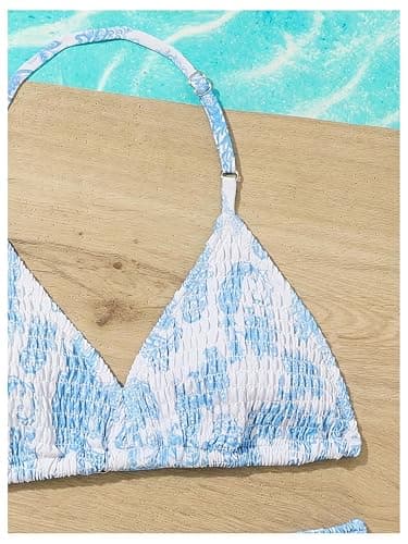RoseSeek Girl's Tie Dye Smocked 2 Piece Swimwear Sets Backless Halter Bikini Cute Brief Bathing Suit thumbnail 5