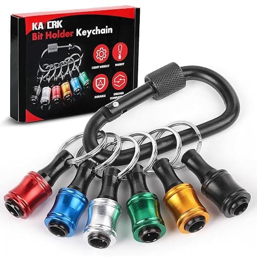 Upgrade, Push to Unlock,katerk 6pcs 1/4 inch Hex Shank Aluminum Alloy Screwdriver Bits Holder Light-weight Quick-change Extension Bar Keychain Drill Screw Adapter Change Portable, With Black Carabiner - Image 1