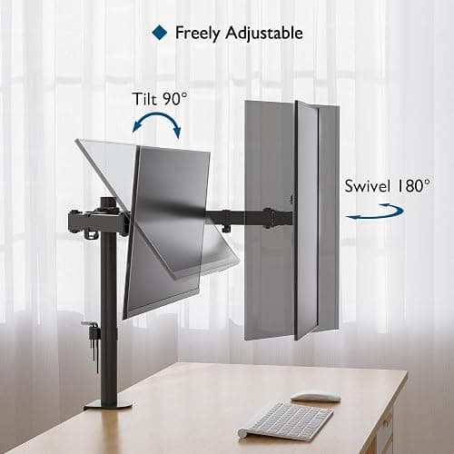 BONTEC Dual Monitor Desk Mount, Full Motion Adjustable Monitor Stand for 13–27 Inch Screens, Heavy Duty Arms Hold Up to 22 lbs Each, VESA 75x75/100x100 mm, C Clamp and Grommet Base, Cable Management - Black thumbnail 4