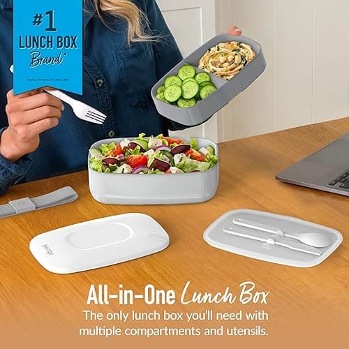 Bentgo Classic - Adult Bento Box, Stackable 3-Compartment Lunch Box with Removable Utensil Set and Sealing Strap, BPA-Free, Food Container Ideal for Meal Prep, Work, and On the Go (Gray) - Gray thumbnail 2