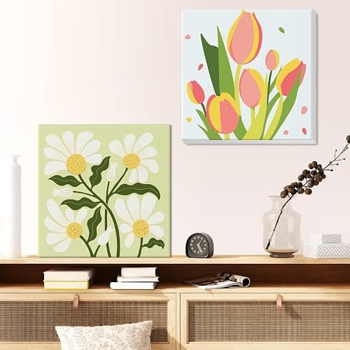 GHHKUD Paint by Numbers Kits for Adults Beginners, 4 Pack Canvas Painting by Numbers Kit for Kids, Flowers Landscape Acrylic Paint by Numbers with Wooden Frame, Crafts for Home Wall Decor (8x8inch) thumbnail 7