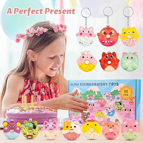 GOLDGE 32 Pcs Squishy Donut Keychains (Not Attached) - Colorful Party Favors, Goodie Bag, Pinata Stuffers, Classroom, Carnival Prizes, Treasure Box Toys for Kids (32 Pcs Squishy Donut Keychains) thumbnail 7