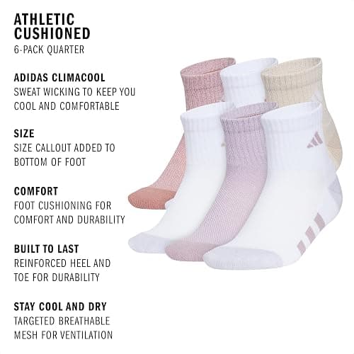 adidas Unisex Kids Quarter Ankle Socks for Boys and Girls Youth (6-Pack) Athletic Cushioned and Comfortable thumbnail 3