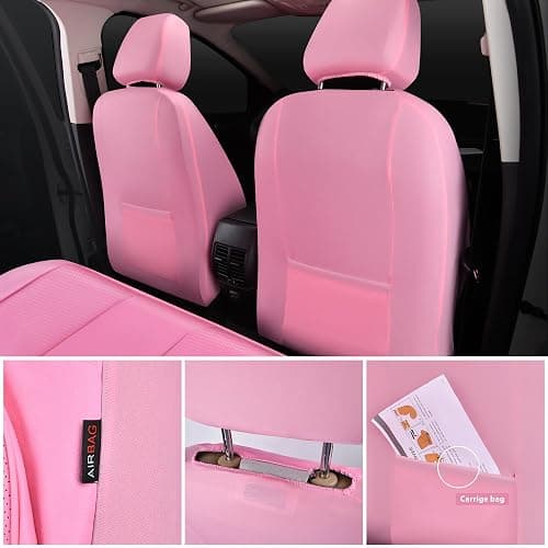 CAR PASS Pink Leather Seat Covers Full Set Universal Water Resistant 3D Foam Back Support, Luxury Comfort Automotive 5 Seat Covers All Season Fit SUV,Sedan,Van, Airbag Compatible Elegance Pink thumbnail 4