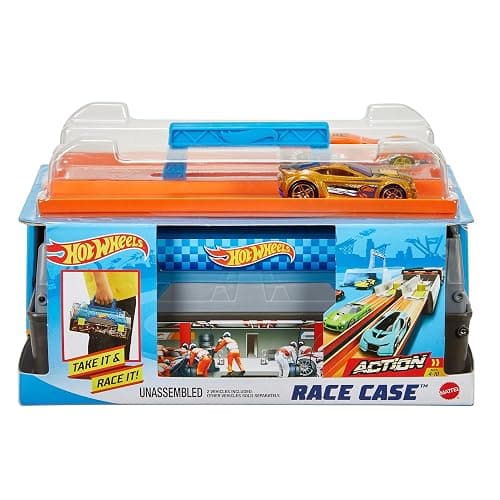 Hot Wheels Toy Cars & Track Set, Race Case Playset with 2 Vehicles in 1:64 Scale, Dual Launcher for Side-By-Side Racing & Portable Storage Container - Image 1