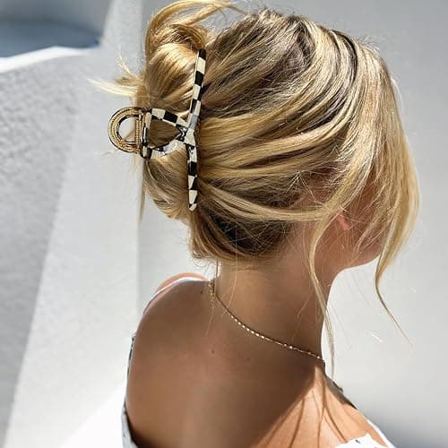 Big Butterfly Metal Hair Claw Clips for Women - Checkerboard Clamps with Strong Hold, 4.7" Large Hair Accessories for Long Thick Hair (Black&White) thumbnail 2