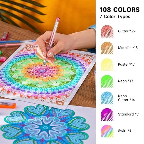 Lineon Gel Pens 108 Colours Gel Pen Set for Adult Colouring Books Art Markers thumbnail 2