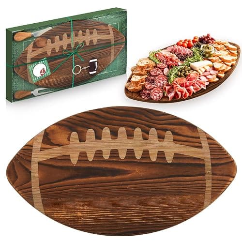 Ziliny Football Charcuterie Board Gift Set, Brown, 15x8.5in | Wood Serving Tray Cutting Board with Cheese Knives at Game Day Parties, Football Themed Prize for Sports Fans - Image 1