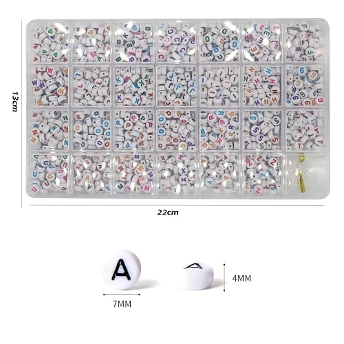 1400 Pieces 4x7mm White Round Acrylic Alphabet Letter Beads A-Z Heart Pattern Beads and Crystal Line for Jewelry Making Bracelets Necklaces Key Chains thumbnail 2