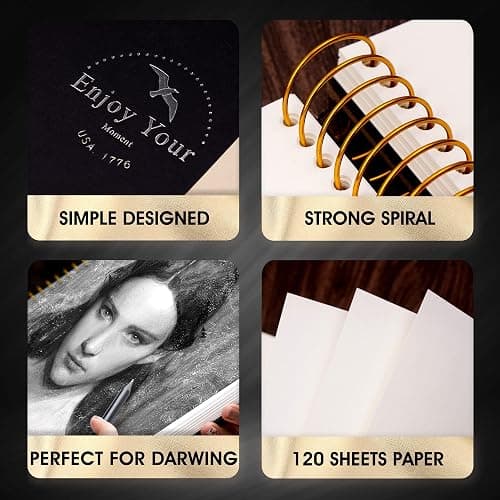 Hardcover Sketchbook for Drawing Spiral Sketch Book for Adult Kids 8.5 x 11 | 100gsm 68lb 120 Sheets Sketch Pad Premium Drawing Book Art Supplie,Black thumbnail 3
