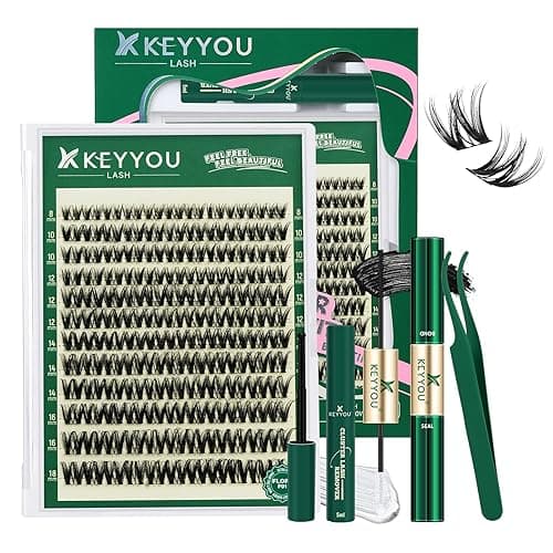 KEYYOU Flora Lash Clusters Kit Flaunt D Curl Natural Lashes 132pcs Lash Extension Kit 8-18mix Lash Clusters Fluffy Lashes with Ultra-Thin Soft Band with Remover Waterproof Bond and Seal(F01 Kit) - Image 1