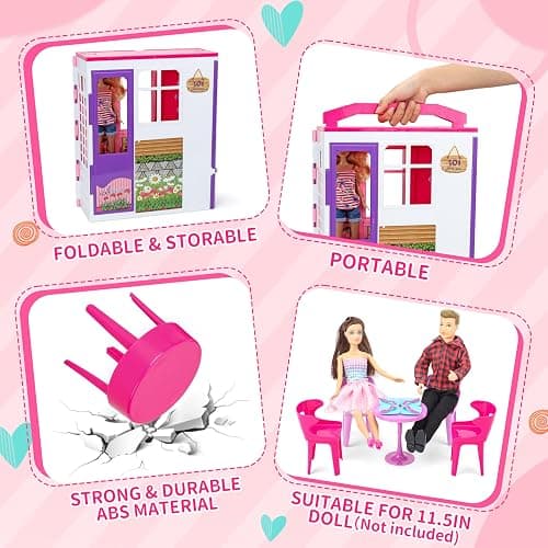 Style Shine Doll House Portable & Foldable Dollhouse w/ 60+ Pcs & 2 Dolls, Play House Toy with Bedroom Kitchen Pet House Camping Playset, Playhouse Birthday Gift for Girl Kid Toddler thumbnail 5