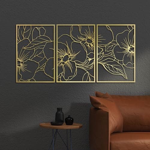 Vivegate Gold Minimalist Floral Single Line Metal Wall Art Decor - 18"X12" 3 Packs Gold Floral Abstract Minimalist Lines Wall signs for Hanging home wall decor thumbnail 3