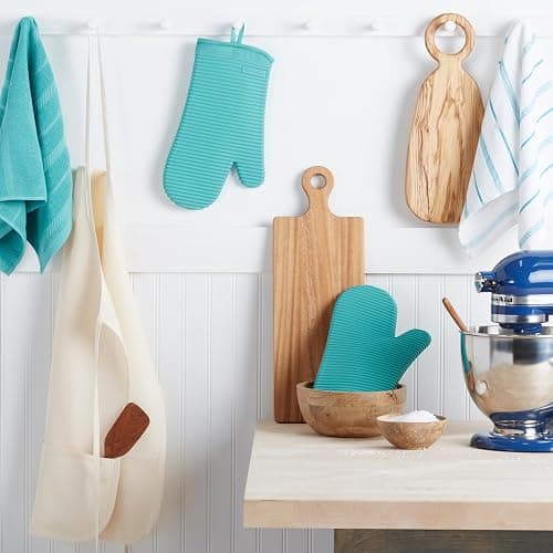 KitchenAid Ribbed Soft Silicone Oven Mitt Set, 7"x13", Aqua Sky 2 Count thumbnail 2