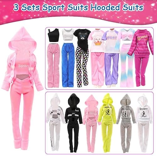 10 Sets Doll Clothes Hooded Sports Suit Tops and Pants for 11.5 inch Dolls | Tracksuit Set, Sportswear, Sports Clothes, Activewear, Running Apparel, Casual Outfits thumbnail 3
