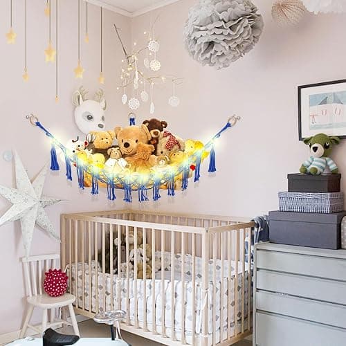 CERETIA Stuffed Animal Hammock with LED Light, Toy Hammock for Stuffed Animals Storage for Kids Room Decor, Stuffed Animal Hammock Corner, Royal Blue thumbnail 4