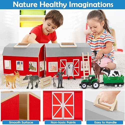 YEEBAY Farm Animals Toys for 3+ Year Old Kids Toddlers Girls Boys, Large Wooden Barn with Animal Play Figures, Farm Playset Educational Learning Toys, Ideal Christmas Birthday Gifts thumbnail 5