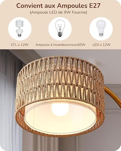 EDISHINE Lampadaire sur Pied Salon, Lampe à Arc avec Abat-jour Double, 2700K-6000K Dimmable en Continu par Télécommande et Pédale, E27 Ampoule LED Fournie, Lampadaire Boho pour Chambre, Doré thumbnail 7