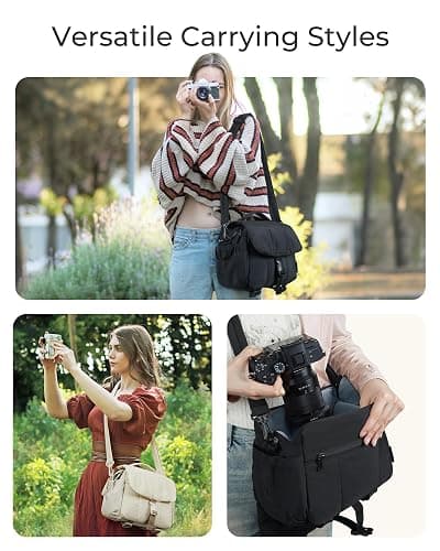 BAGSMART Small Camera Bag, DSLR Camera Case for Camera Lens & Accessories, Ultra-Light Compact Crossbody Camcorder Bags with Rain Cover/Tripod Straps, Irovy White thumbnail 7