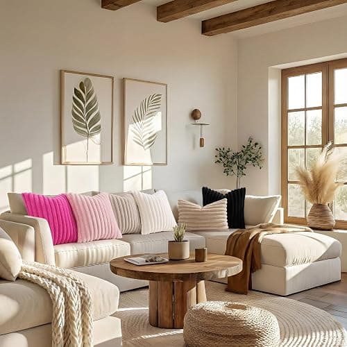 decorUhome Pink Throw Pillow Covers 16x16 Inch Set of 2, Faux Fur Velvet Decorative Pillow Covers, Fuzzy Striped Cushion Covers Pillow Cases for Sofa Couch, Living Room Home Decor thumbnail 6
