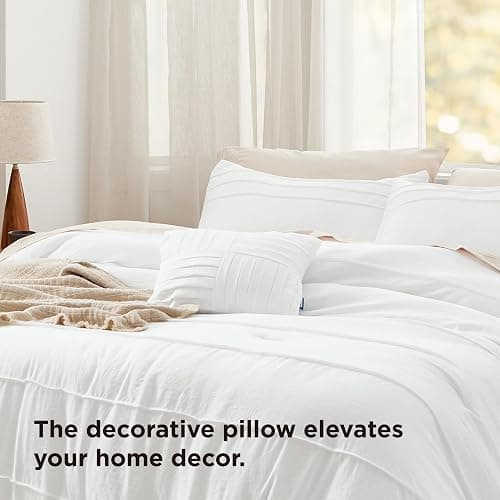 Bedsure Full Comforter Set - 4 Pieces Pinch Pleat Bed Set, White Boho Bedding for All Season, 1 Soft Comforter, 2 Pillowcases, 1 Decorative Pillow thumbnail 5