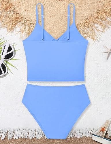 Doumlop Girls Swimsuit Color Block Girls Bathing Suit Twist Tankini Set Two Piece Girl Swimwear Bikini Set for 9-16 Years thumbnail 6
