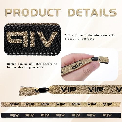 JJUNW 20 Stück VIP Stoff-Armbänder, Glitzer Eintrittsbänder mit VIP, Einlassbänder Eintrittsarmbänder, Partybänder VIP Identifikationsarmbänder für Events Konzert Festival Geburtstag Hochzeit thumbnail 3