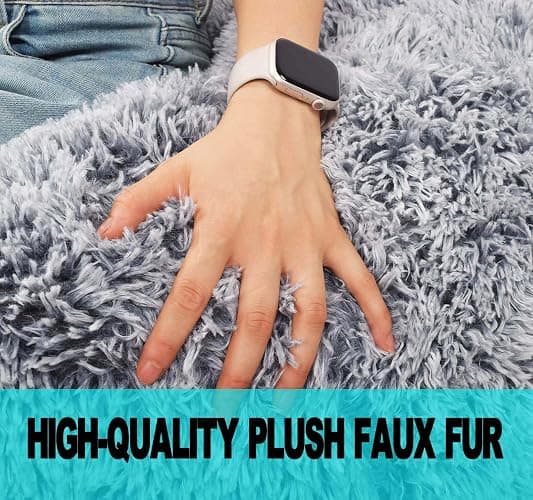 Fluffy Bean Bag Chair for Kids, 2.5FT Round Memory Foam Filled Bean Bag for Teens & Kids, Ultra Soft Faux Fur Fabric Bean Bag Chairs for Playroom, Living Room, Bedroom, Gray thumbnail 6