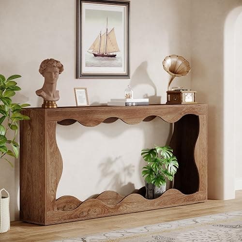 Tribesigns 63 Inches Farmhouse Console Table with Storage, Couch Table Behind Sofa, Long Entryway Sofa Station, Narrow Console Stand, Hallway Stand for Entryway Living Room, Wood Grain thumbnail 6